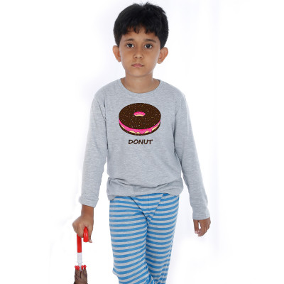 Grey Full Sleeve Boys Pyjama - Donut